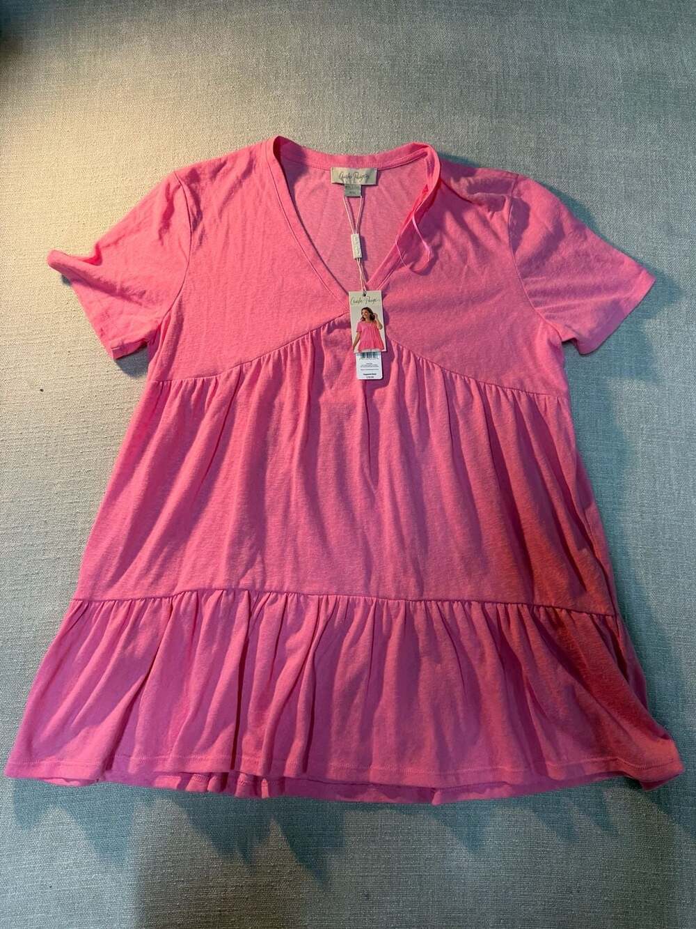 Charlie Paige Hot Pink V-Neck Tiered Babydoll T-Shirt